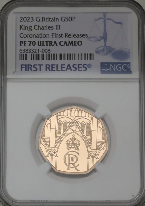 イギリス 2023年 チャールズ3世 戴冠記念 50ペンス金貨 PF70UCAM:6383321-008