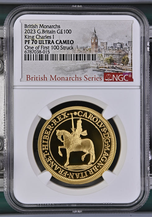 イギリス 2023年 チャールズ1世 100ポンド 1oz 金貨 PF70UCAM:6787038-015