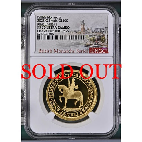 イギリス 2023年 チャールズ1世 100ポンド 1oz 金貨 PF70UCAM:6787038-015
