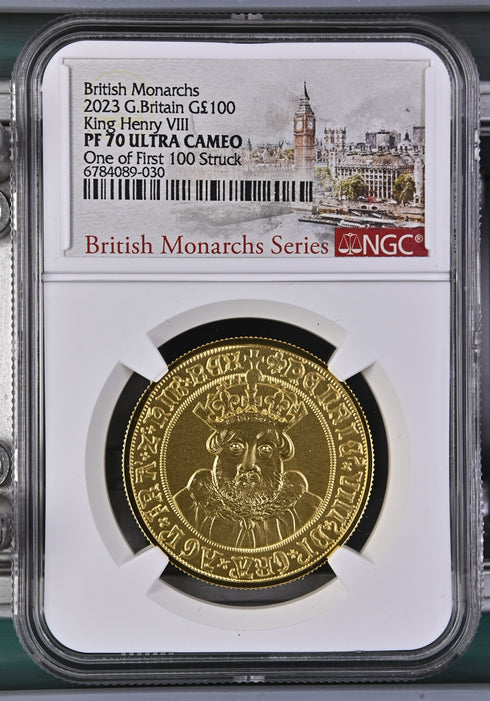 イギリス 2023年 ヘンリー8世 100ポンド 1oz 金貨 PF70UCAM:6784089-030