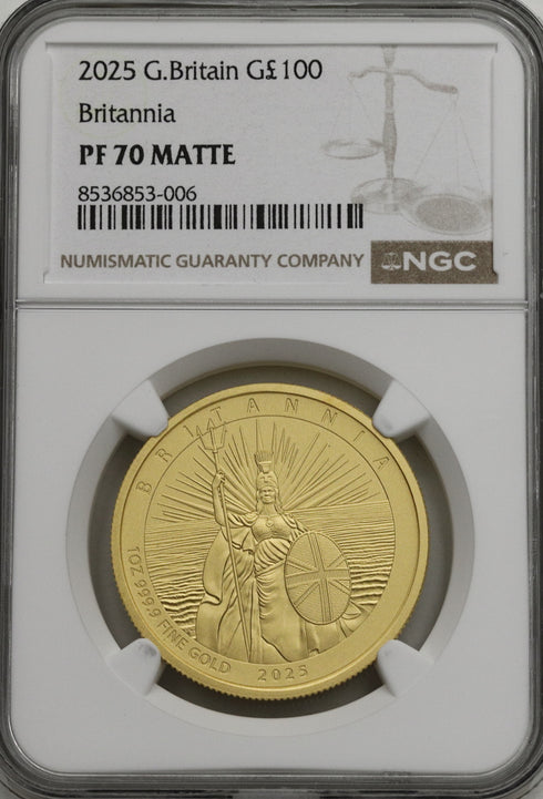 イギリス 2025年 ブリタニア 100ポンド 1ドル金貨 PF70MATTE:8536853-006
