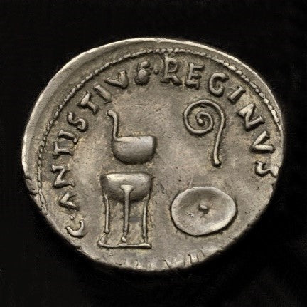 古代ローマ帝国 13BC アウグストゥス/神器 デナリウス銀貨:裸-UNIVERSAL COIN