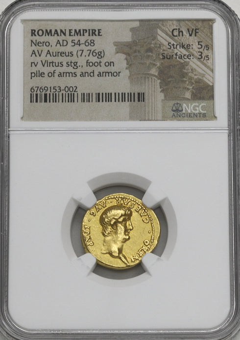 古代ローマ帝国 AD54-68 ネロ アウレウス金貨 Ch VF Strike5/5,Surface3/5:6769153-002