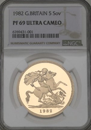 イギリス 1982年 エリザベス2世 5ポンド金貨 PF69UCAM:2809320-001-UNIVERSAL COIN