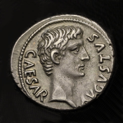 古代ローマ帝国 13BC アウグストゥス/神器 デナリウス銀貨:裸-UNIVERSAL COIN
