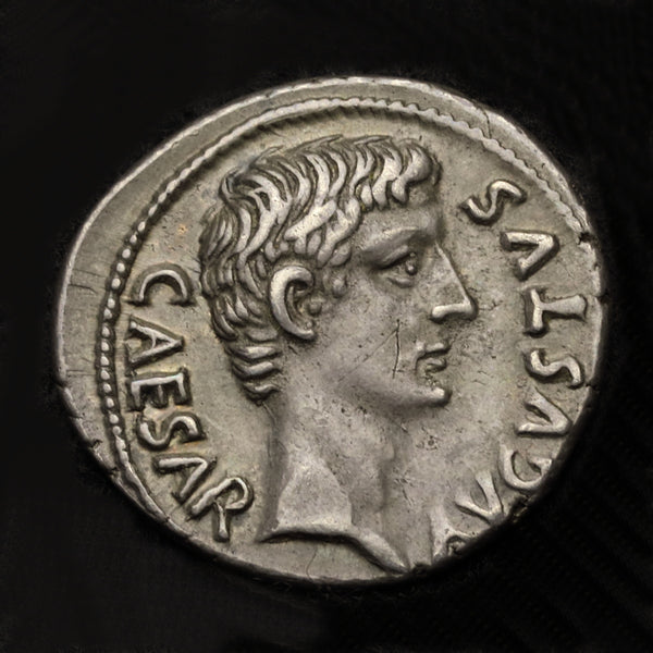 古代ローマ帝国 13BC アウグストゥス/神器 デナリウス銀貨:裸-UNIVERSAL COIN