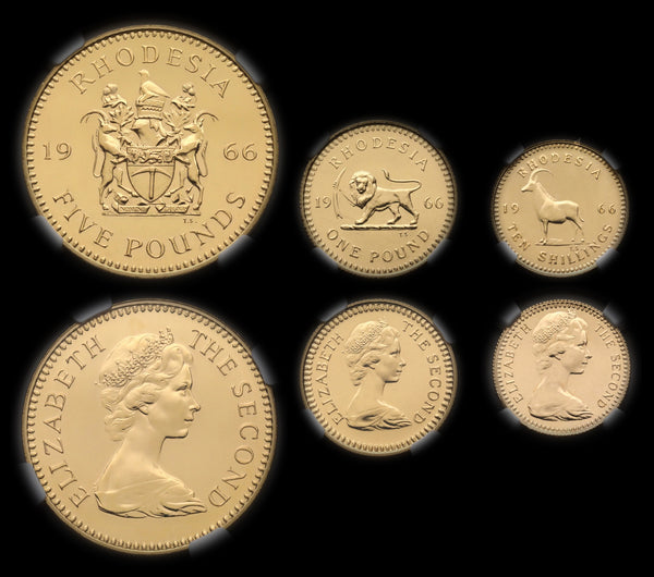 イギリス領ローデシア 1966年 エリザベス2世 5ポンド金貨 3枚セット PF63 : 4677121-001