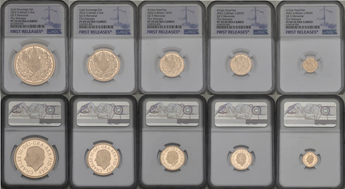 イギリス 2022年 エリザベス2世 追悼記念 5ポンド金貨 5枚セット PF70UCAM:6673460-005