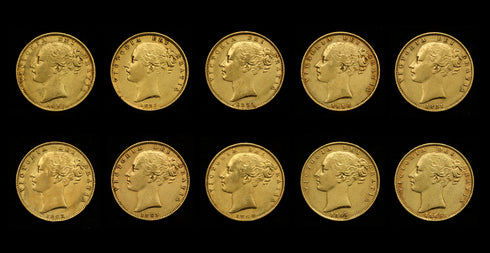 イギリス 1850-1860年代 ヴィクトリア ヤングヘッド/シールド ソブリン金貨 10枚セット 裸:未鑑定
