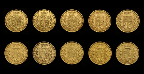 イギリス 1850-1860年代 ヴィクトリア ヤングヘッド/シールド ソブリン金貨 10枚セット 裸:未鑑定