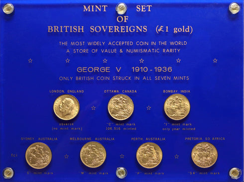 イギリス 1910-1936年 ジョージ5世 ソブリン金貨 5枚セット 裸:未鑑定