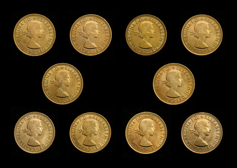 イギリス 1950~1960年代 エリザベス2世 ソブリン金貨10枚セット 裸:未鑑定