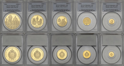 マルタ共和国 2004年 ヨハネ・パウロ2世と騎士 10000リレ金貨 5枚セット PR69DCAM:21939402