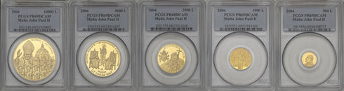 マルタ共和国 2004年 ヨハネ・パウロ2世と騎士 10000リレ金貨 5枚セット PR69DCAM:21939402