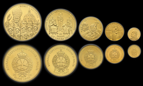 マルタ共和国 2004年 ヨハネ・パウロ2世と騎士 10000リレ金貨 5枚セット PR69DCAM:21939402
