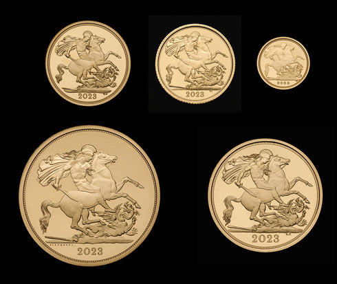 イギリス 2023年 チャールズ3世 聖ジョージと竜退治 5ポンド金貨 5枚セット 裸