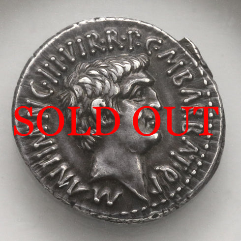 古代共和制ローマ 41BC マルクス・アントニウス/オクタヴィアヌス アウレウス銀貨 XF Strike5/5,Surface4/5:6830598-006