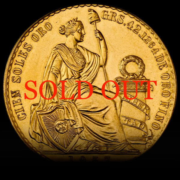 ペルー 1965年 女神座像 100ソル金貨 MS66:8523265-004