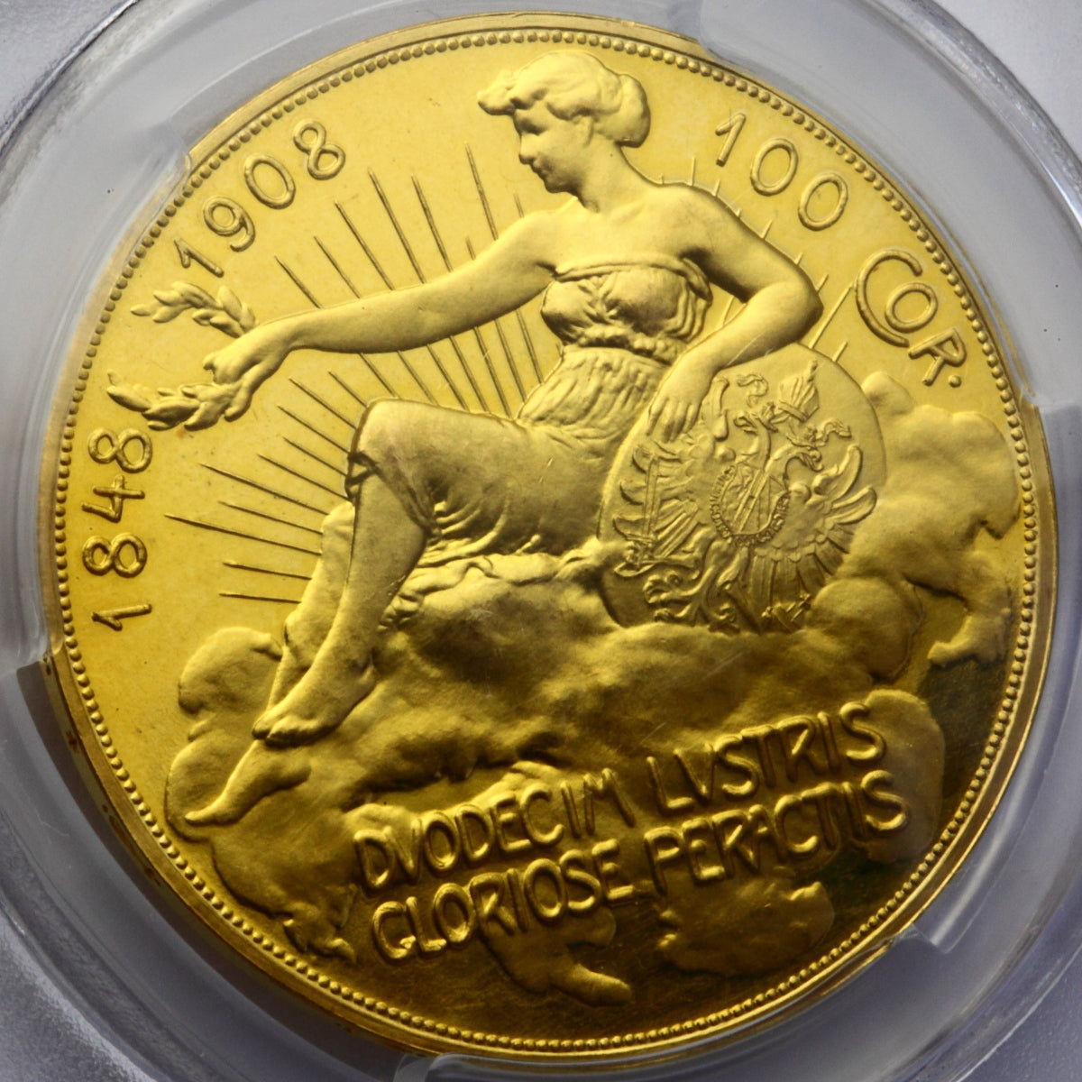 オーストリア 1908年 雲上の女神 100コロナプルーフ金貨 PR64CAM(PCGS