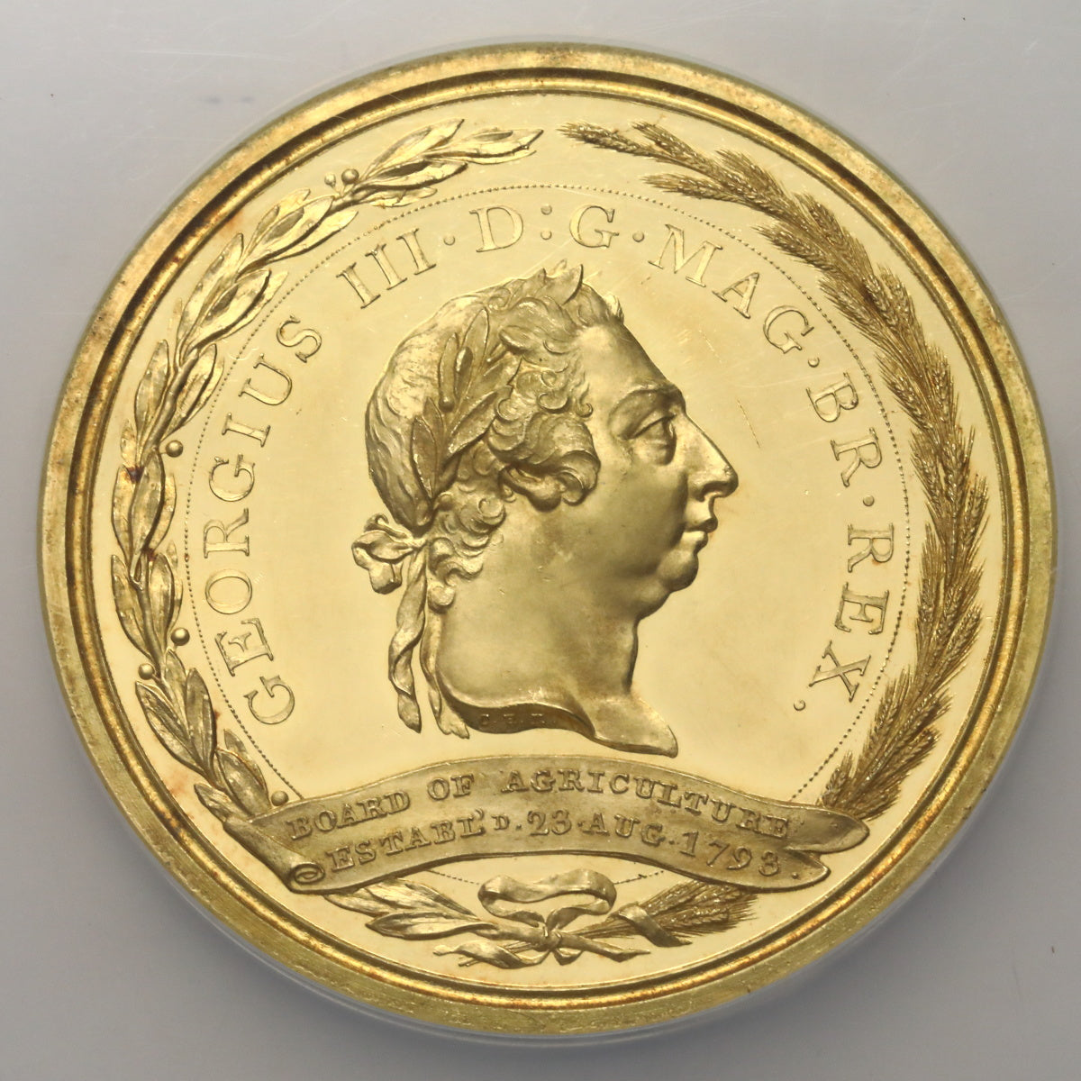 イギリス 1812年 ジョージ3世 農業委員会功労勲章 金メダル PF62UCAM