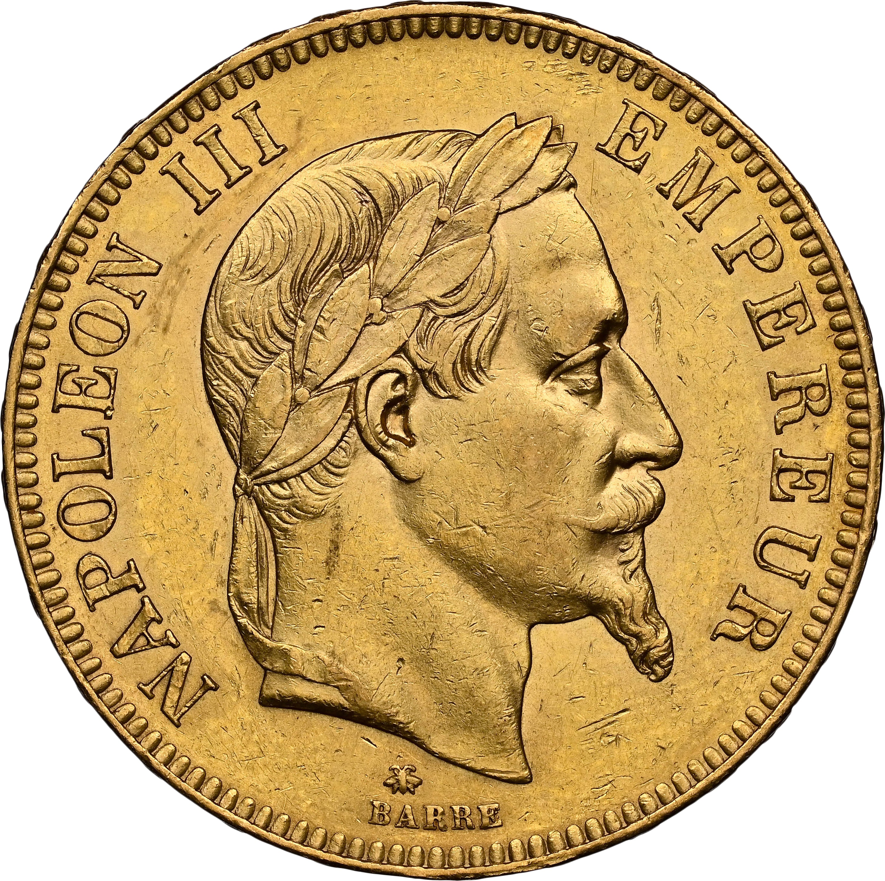 フランス 1868年A ナポレオン3世 100フラン金貨 AU DETAILS（REV DAMAGE）：8366113-009