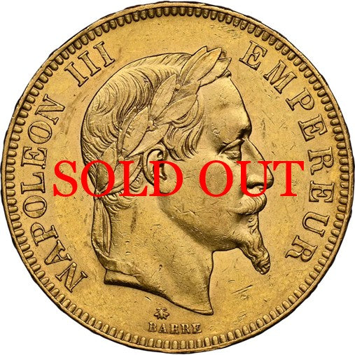 フランス 1868年A ナポレオン3世 100フラン金貨 AU DETAILS（REV DAMAGE）：8366113-009