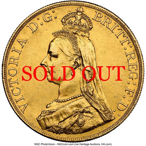 イギリス 1887年 ヴィクトリア女王 ジュビリーヘッド 5ポンド金貨 AU Details：8523259-008