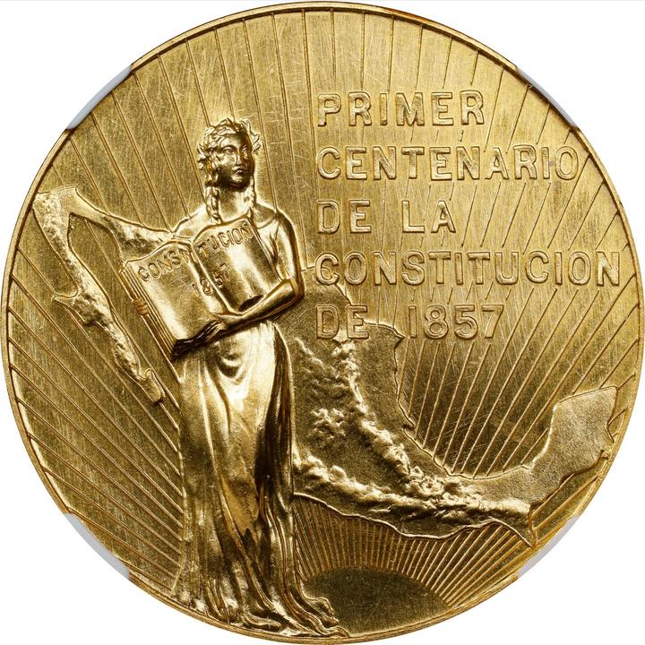 メキシコ 1957年 憲法制定100周年記念 金メダル MS66：8662225-007