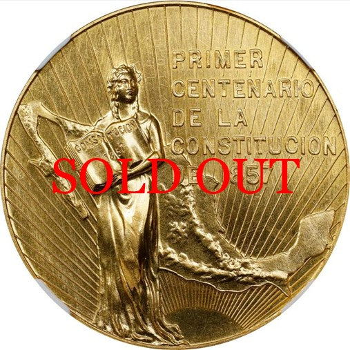 メキシコ 1957年 憲法制定100周年記念 金メダル MS66：8662225-007