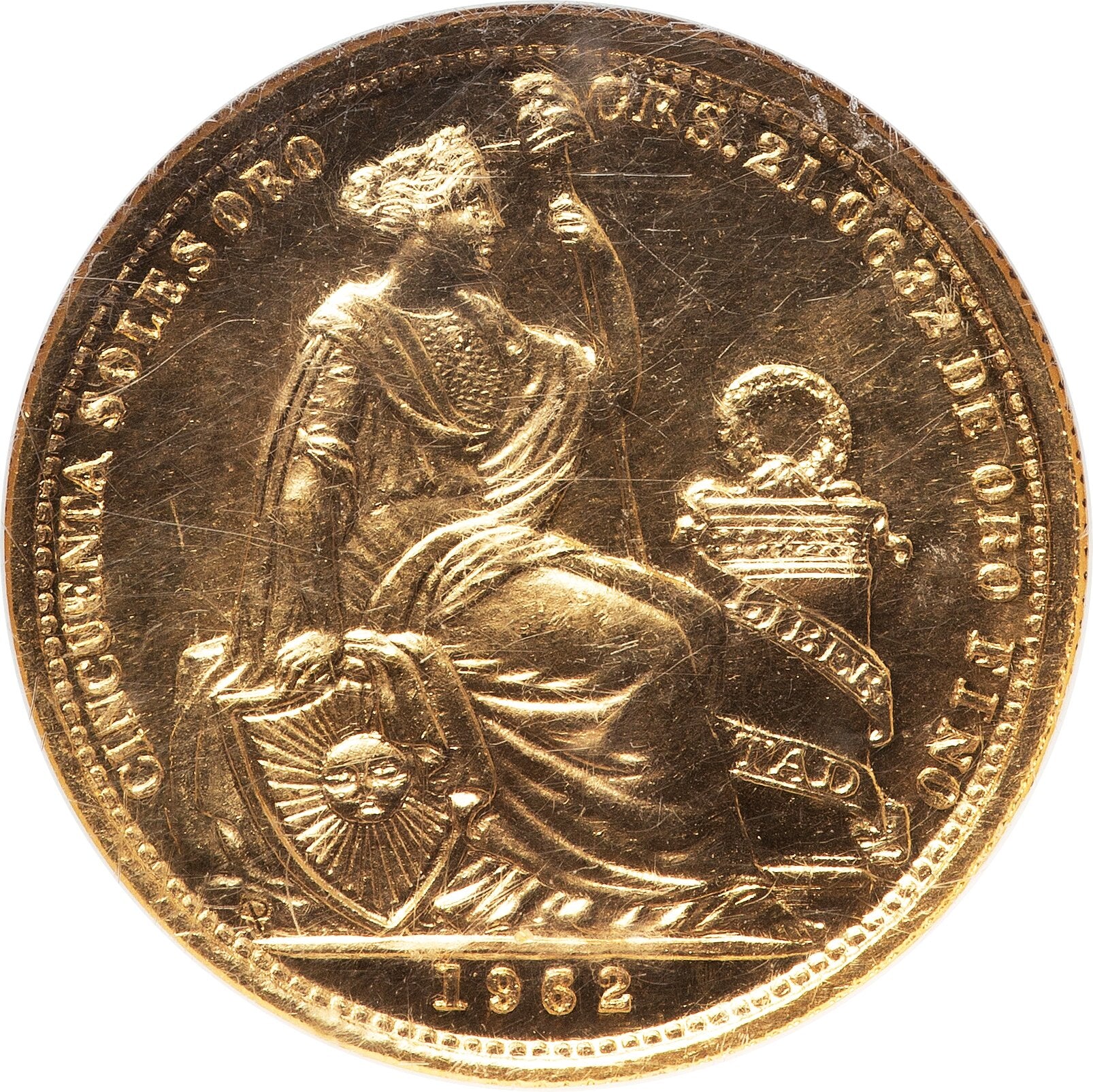 ペルー 1962/52年 女神座像 50ソル金貨 MS65：1639725-028