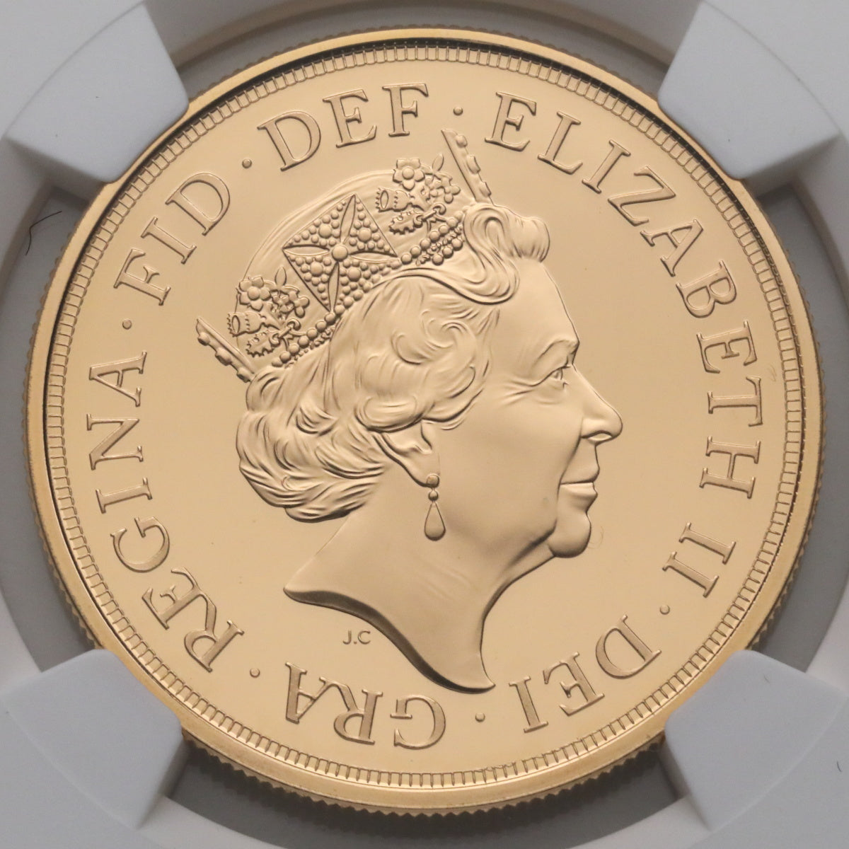 イギリス 2015年 エリザベス2世 聖ジョージと竜退治 5ポンド金貨 MS70DPL：4866661-003