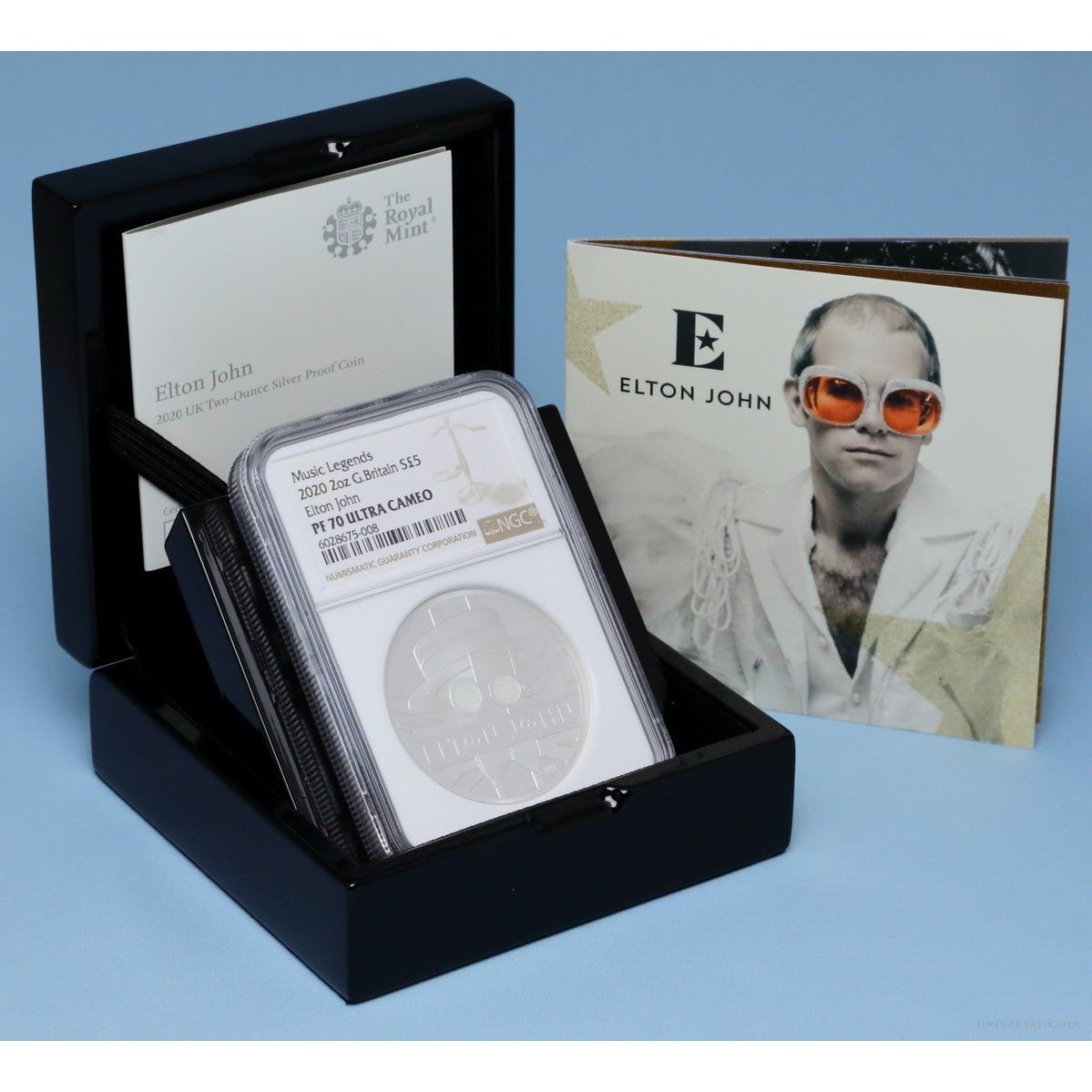 イギリス 2020年 Elton John ロックの殿堂 5ポンド 2oz 銀貨 PF70UCAM：6028675-008