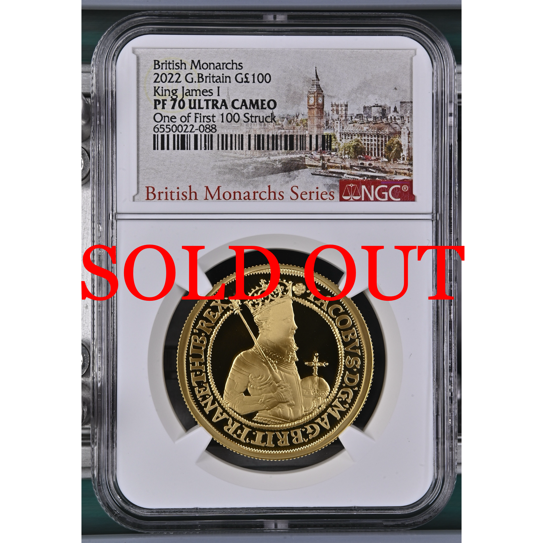 イギリス 2022年 ジェームズ1世 100ポンド 1oz 金貨 PF70UCAM：6550022-088