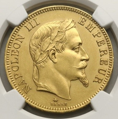 フランス 1865年A ナポレオン3世 100フラン金貨 UNC DETAILS CLEANED：8366113-011